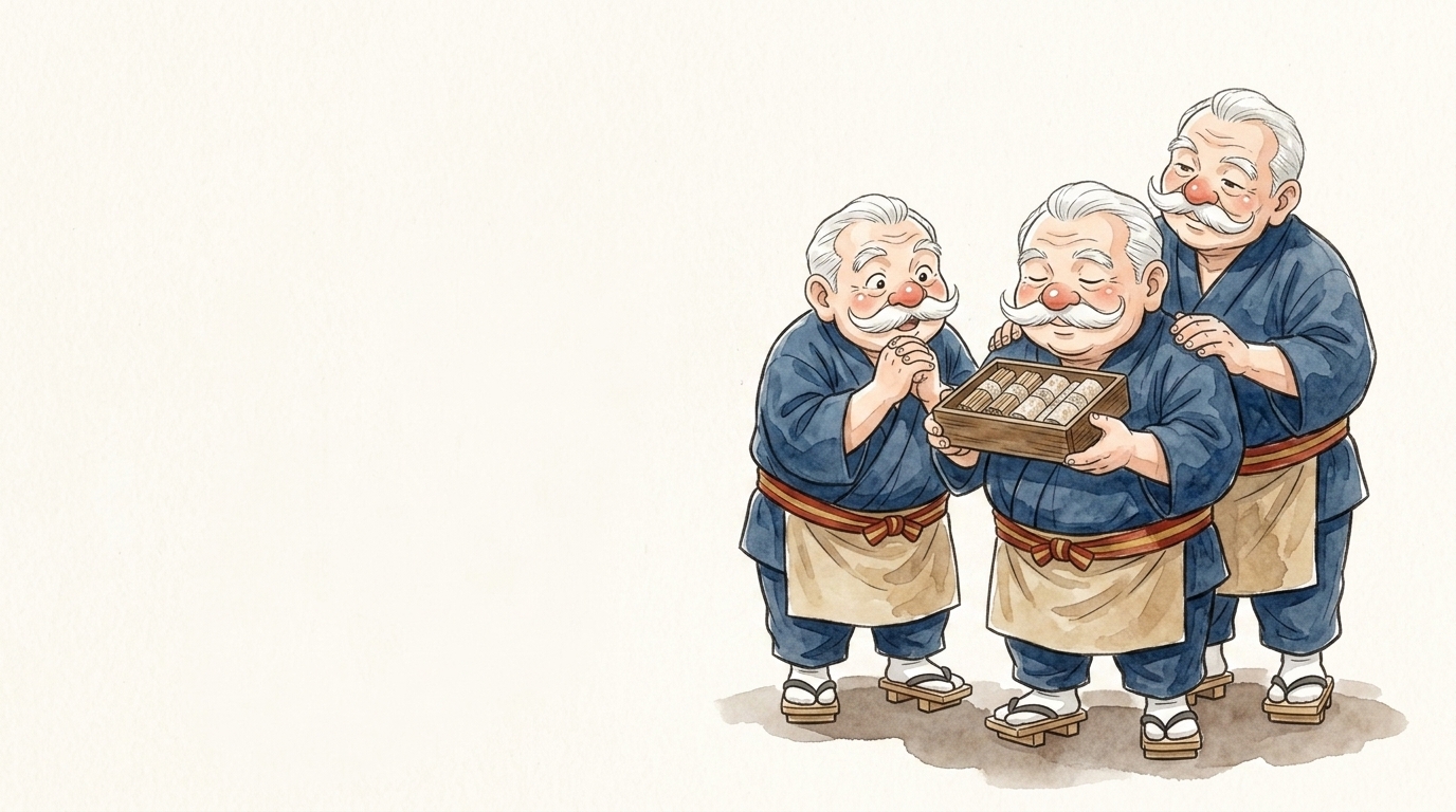 白檀のお香の箱を開けて香りを確かめる香司のイラスト
