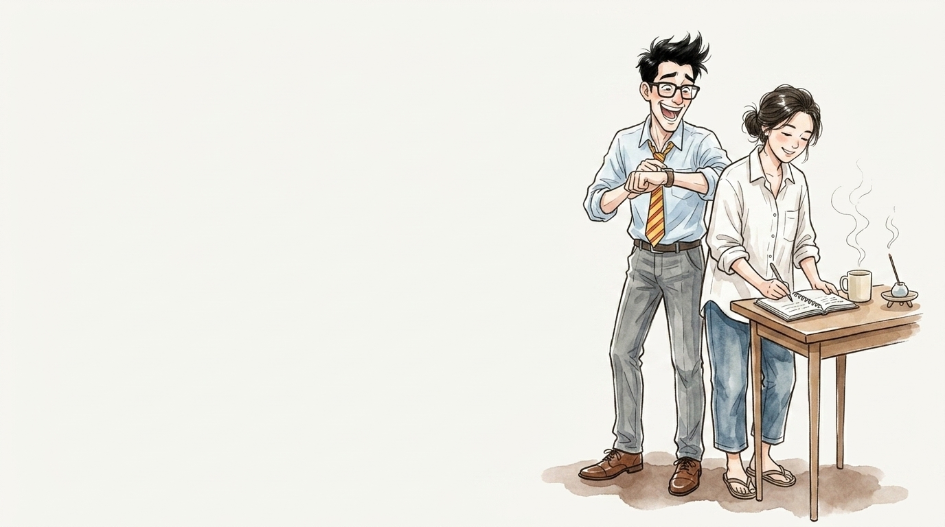 お香を毎朝の習慣にしている2人のイラスト