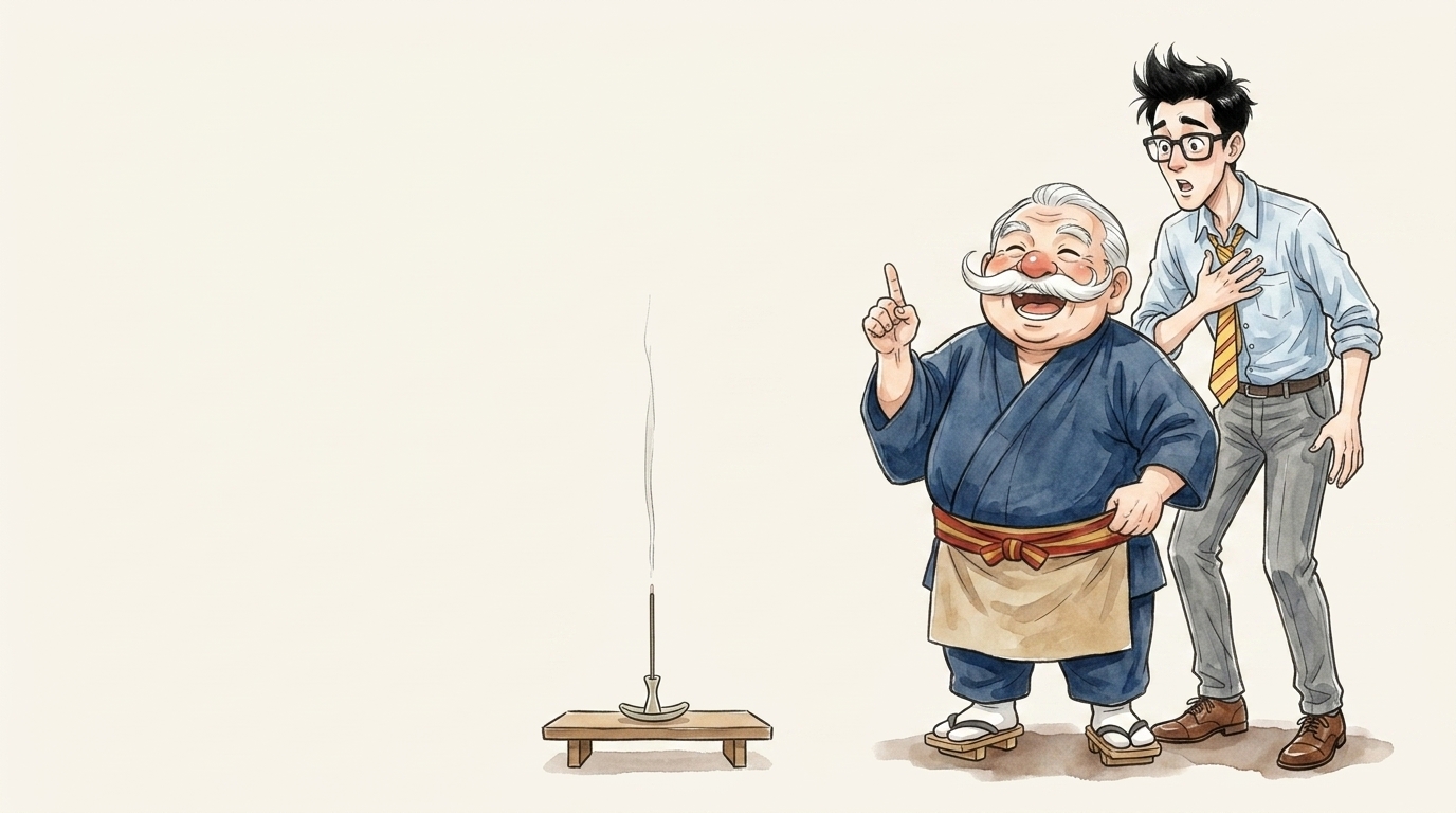 香りと自律神経の関係を教わる会社員と香司のイラスト